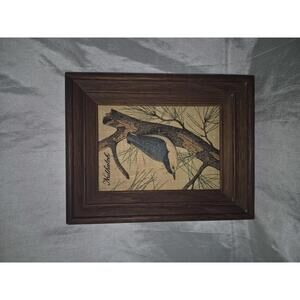 Kay Dee Hand Prints Nuthatch Framed Art Piece on 100% Pure Linen